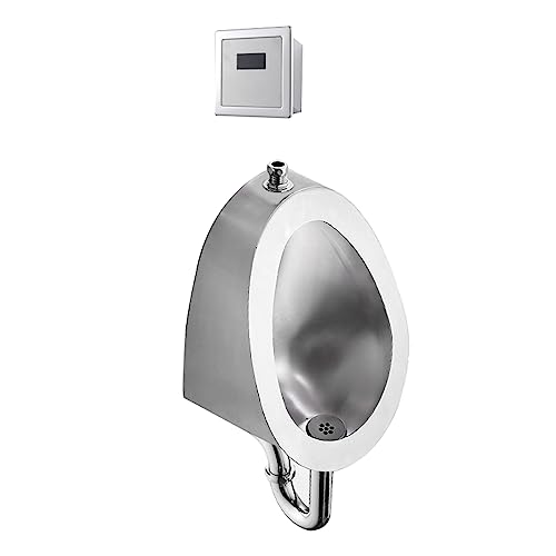 OTQEFTN Wall-Mounted Men's Flushing Urinal, 304 Stainless Steel Urinal Commercial Public Restroom Sensing Men's Adult Urinal,Splash-Proof Urine Diverter,for Bars/airports