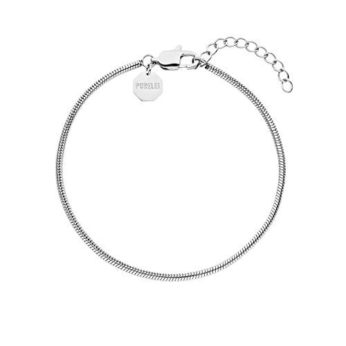 Purelei Sleekness Armband (Silber) Wasserfeste Basic Armband aus Edelstahl für Herren und Frauen 18-22 cm Länge verstellbar Geschenk für Männer (1 9 mm Silber)