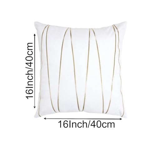 Image of Amazon Brand - UmI. Gold Leather Striped Pack Of 2 Throw Pillow Covers Velvet Decorative Cushion Covers Cases For Sofa Bedroom Livingroom Car 16 X 16 Inch In White Color, 180 Tc
