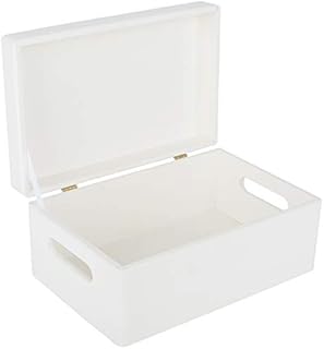 Creative Deco Large White Wooden Storage Box | 30 x 20 x 14 cm (+/-1 cm) | with Hinged Lid & Handles | Gift Box for Tool Dog Toy Shoes Clothes Kitchen Storage | Wood Keepsake Memory Craft Chest