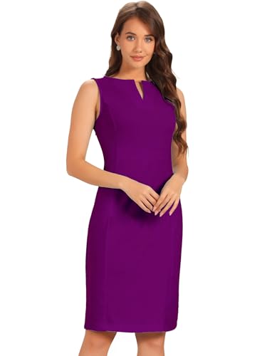 Allegra K Vestido tubo para mujer, a rayas, para el trabajo, la oficina, sin mangas, entallado, vestido de tubo, Morado (, S