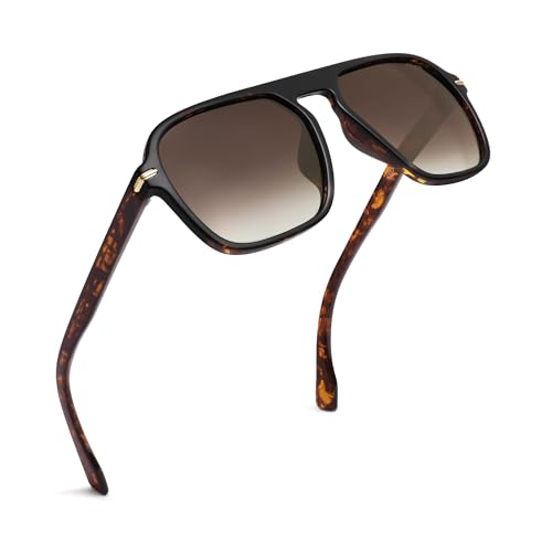 SOJOS Retro Aviator Polarized Sunglasses for Men Women Trendy Vintage Square Pilot Mens Shades SJ2370 Tortoise Frame Brown Grading Lens
