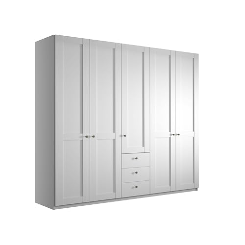 WIEMANN Drehtürenschrank mit 3 Schubkästen, Landhausstil Kleiderschrank 250cm breit, Weiß, Höhe 216â€¦ – Miniatur