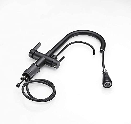 Robinet à 3 voies cuisine avec double tête de pulvérisation extractible flexible