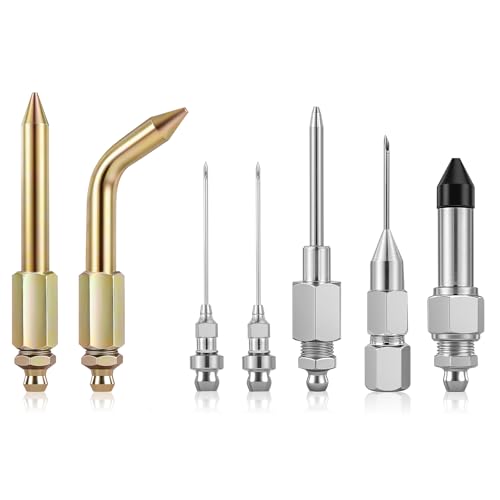 7PCS Grease Gun Needle Tips Accessories Kit Set Mini Needle Dispenser Rubber Joint Nipple Straight Nozzle Coupler Elbow Fittings Adapter Detachable Injector for Narrow Tight Small Confined Spaces
