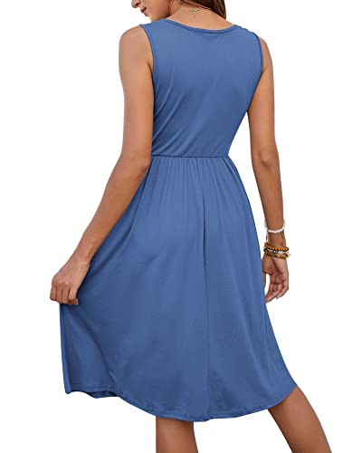 Image of MOLERANI Women Summer Dresses Sleeveless Casual Loose Swing Button Down Midi Dress with Pockets