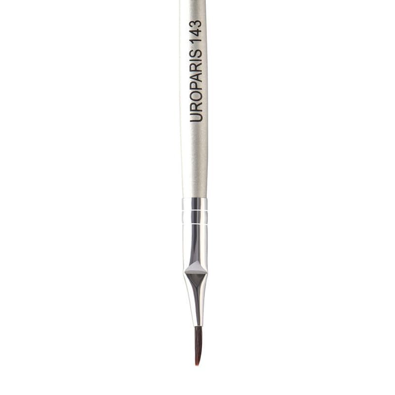 UROPARIS 143 Eye Brush For Makeup | Bent Eyeliner Brush with Wooden Handle | Synthetic Bristles, Brass Accents - Silver (1 Piece) 1