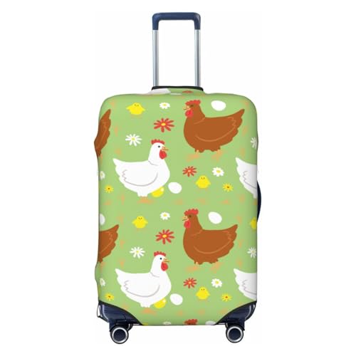 Happy Chicken Family Print Luggage Cover Washable Elasticated Suitcase Covers TSA Approved Stylish Dust and Scratch Resistant Case Protector for Kids and Adults