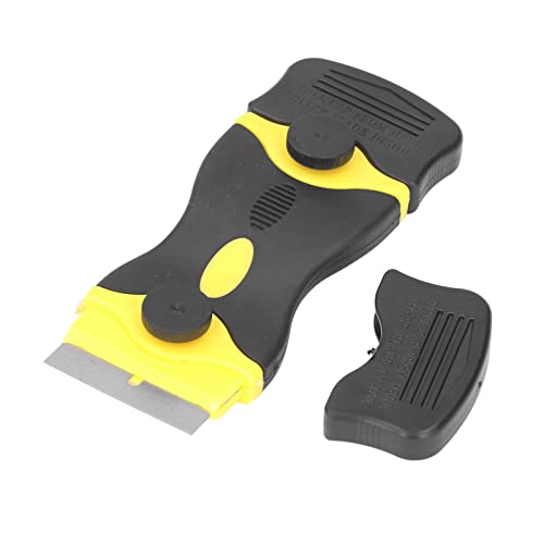 2Pcs 2 in 1 Scraper Tool, Elaborate Design, Multifunctional Gadget, Easy to Use, Handle Design, Protective Cover, ABS Blade Scrapers for Cleaning (Black Yellow)