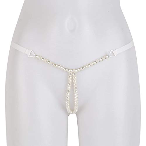 Taikmd Women's Low Rise Brief Pearls Massage Chain G-String Underwear Thong (White, Onesize) #TOP2