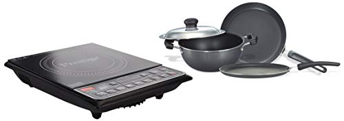 Prestige PIC 16.0+ 1900- Watt Induction Cooktop with Push Button (Black) and Omega Select Plus Residue Free Non-Stick Kitchen Set, 3-Pieces