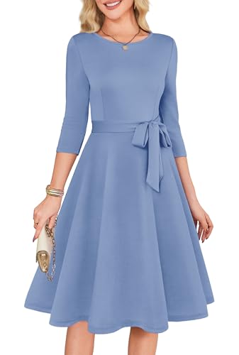 RUMIA Cocktail Dresses for Women 3/4 Sleeve Vintage Wedding Guest Dresses Tea Party Formal Dress Dusty Blue L