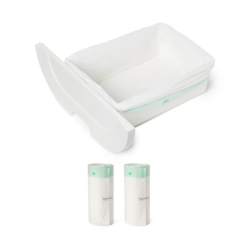 Image of Amazon Basics Self-Cleaning Cat Litter Box Refill Liners with Drawstring, 26.14 x 15.75 Inches, 40-Count (2 Rolls of 20), for Smart Litter Boxes