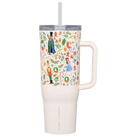 Corkcicle x Rifle Paper Co. Nutcracker Ballet Cruiser Insulated Tumbler with Handle and Straw, 40 oz – Reusable Water Bottle Keeps Beverages Cold 20hrs, Hot 9hrs – Cupholder Friendly, Spill Proof Cover