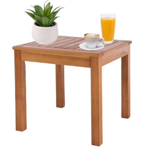LOLAhome - Mesa Auxiliar Cuadrada de 40x40x40 cm | Madera Acacia Natural Maciza Marrón | para Interior y Exterior Balcón, Terraza o Jardín - Colección Nina