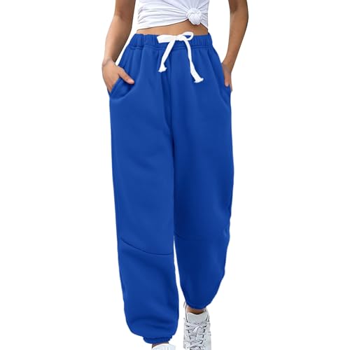 Pantalon de jogging pour femme taille haute long bleu L doublé