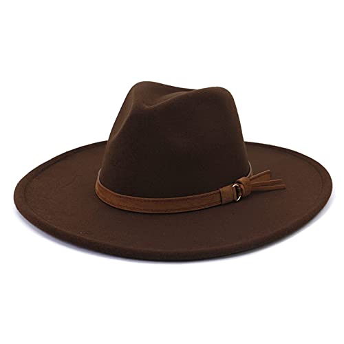 Rzl Summer Hats New Big Edge Fedora Felt Hat Faux Woolen Winter Autumn Jazz Hat For Men Women Church Panama Cap Cowboy Cap (Color : Brown, Size : 56 58Cm) #TOP18