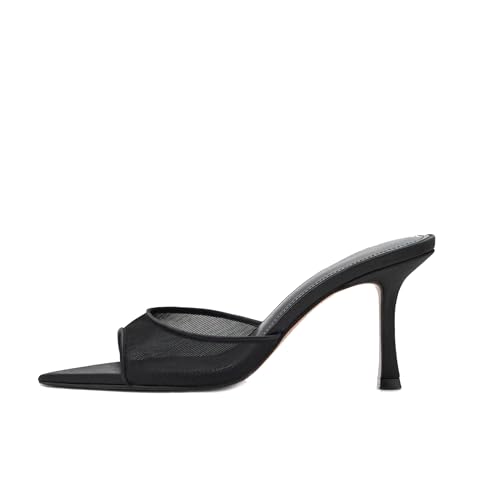 Image of Riekhany High Heel Mules for Women Slip On Open Pointed Toe Classy Patent Leather Stiletto Pumps Formal Slingback Mule Sandals Dress Walking Shoes