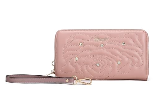 Italy Wallet –Vegan Leather Wristlet Clutch with Rhinestones(Pink)| U.S.A. Company Ships from L.A.
