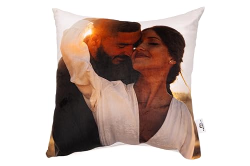 Personalisiertes FOTOGESCHENK Plüsch Kissen mit eigenem Foto (45 x 45 cm) Flauschiges Foto-Kissen mit Deinem Foto & Text Bedrucken Zum Jahrestag,...