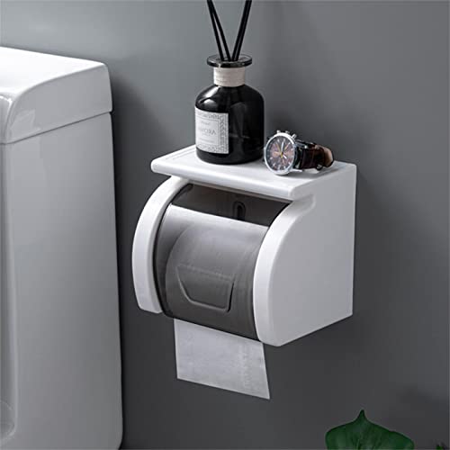 Beruyu Self Adhesive Toilet Paper Holder with Shelf, Waterproof Toilet Paper Roll Holder Wall Mount for Bathroom and Washroom, White