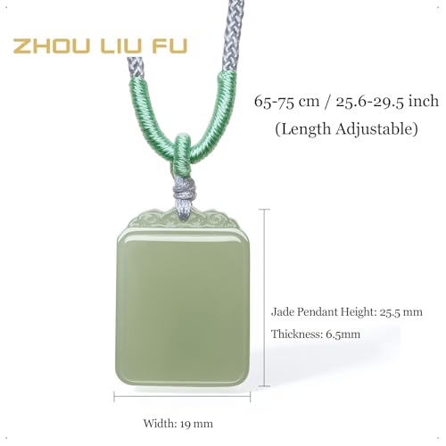 Real Natural Green Jade Pendant Necklace for Women Men Genuine Nephrite Jade Necklace Square Gemstone Healing Pendants Adjustable Handcrafted Jewelry Gifts for Her Birthday Anniversary 25.6-29.5"(65-75cm) Y04142912