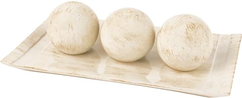 Creative Scents Rustic Luxe Decorative Tray and Orb Set - Centerpiece Table Decorations for Coffee Table Decor - Modern Farmhouse Decor - Decorative Accents Bowl with Balls for Dining Table Decor