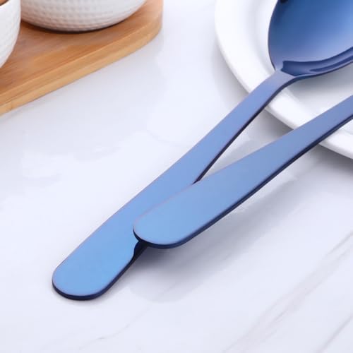 Buyer Star 12 Zoll Salatlöffel und Gabel Sets, Edelstahl Salatbesteck Sets, Kochutensilien für die Küche, schlicht und klassisch, spülmaschinenfest (Blau)