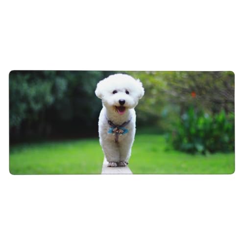 Tapis de souris grand format motif chien blanc et base caoutchouc 90cm