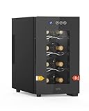 WIE Vinoteca 8 Botellas, Refrigeración Termoeléctrica, Nevera Vinos con Control de Pantalla Táctil, Puerta de Cristal Espejado, Estantes Ajustables, Luz LED, Bajo Nivel de Ruido, 5-18℃, 23L