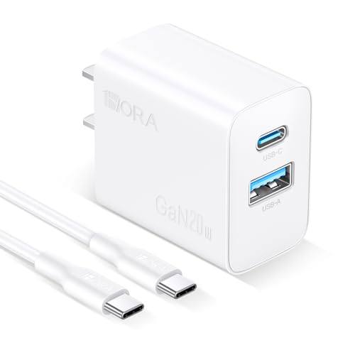 1 Hora 20W Cargador Tipo C 2 Puertos Carga Rápida GAN con Cable USB C a C