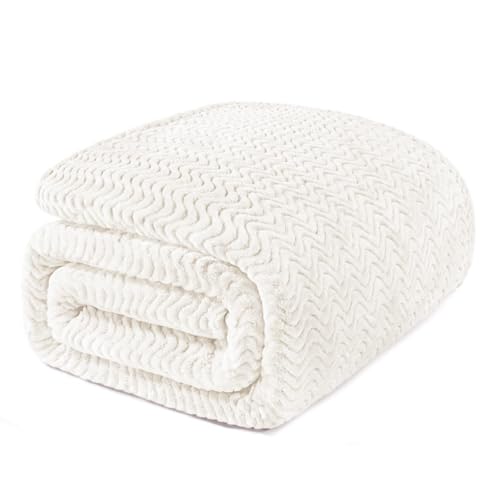 Exclusivo Mezcla Soft Fleece Blanket King Size for Bed, Sofa, Ivory