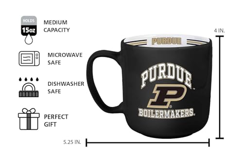 Image of Logo Brands NCAA Purdue Boilermakers 15 oz Stripe Coffee Mug - Vintage Team Logo, Inside Print & Stripes, Microwave & Dishwasher Safe- Great Gift For Fans & Alumni