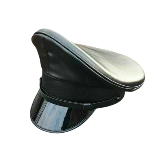 New Men's Black Leather Muir Cap Gay Cap Army Military Cap Police Fashion (As1, Alpha, One_Size, S, Regular, Black, S) #TOP8
