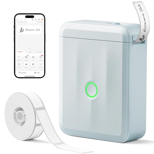 NIIMBOT Namensaufkleber Etikettendrucker, D110 Bluetooth Etikettiergerät, mit wasserdichte Etiketten 155 Stück/Rolle, Für Zuhause Büro Schule Kindergarten