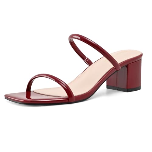 Image of Shoe'N Tale Strappy Heels for Women Square Open Toe Two Strap Low Block Heel Slip on Dressy Sandals Shoes