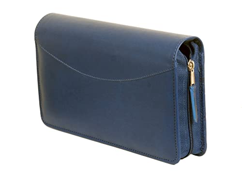 Image of Sukeshcraft Multiple Cheque Book Holder | Original PU Holds Upto 8 Cheque Books, Locker Key Hook, 2 Photo Slots, 1 Pin-Sim Slot, 13 Credit /Debit Card Slots with Matching Zipper (PU -Navy Blue