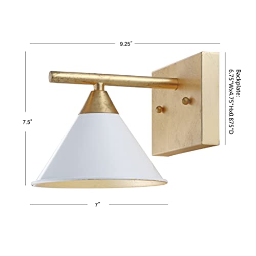 Image of JONATHAN Y Yvette 1-Light Wall Sconce 7 inch Metal Vanity, White /Gold Leaf | Modern Bathroom Mirror Fixture, Cone Shade, UL Listed, For Bathroom Mirror, Bedroom, Hallway, Hardwired, LED Bulb Included