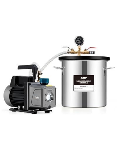 ORION MOTOR TECH 11.4L Vacuum Chamber with Pump Kit, 3.5 cfm Vacuum Pump and Chamber Kit with Tempered Glass Lid 5 ft Hose, Vacuum Degassing Chamber Kit for Stabilizing Wood Degassing Silicone Resin