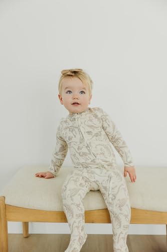 Image of Copper Pearl Zip-Up Footie Baby Pajamas - Soft Newborn Onesies for Boys & Girls, Tag-Free with Two-Way Zipper Baby Sleepers for Newborn - 24 Months, Jurassic Park Fossils