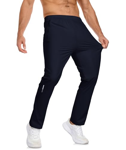 EIHEYA Mens Lightweight Workout Gym Pants Quick Dry Track Jogger Athletic Pants Nylon Sport Running Exercise Sweatpants with Elastic Waist Navy Blue L