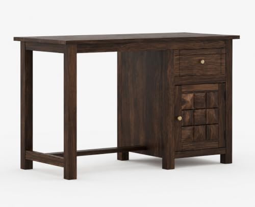 Image of Solid Sheesham Wooden Study Table & Desk with Drawer for Office and Home | Computer Laptop Table | Reading & Writing Desk | Laptop Desk (Walnut D)