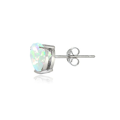 Sterling Silver Created White Opal 6Mm Heart Stud Earrings #TOP1