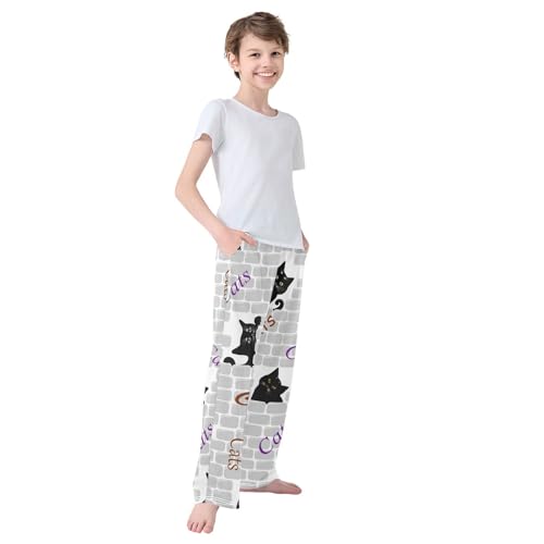 Boys' Pants Black Cats Brick Wall Long Bottoms Jogger Pants Elastic Waist Trousers with Pockets S-XL4