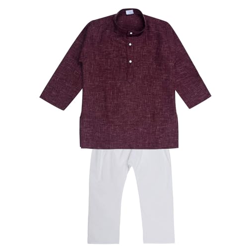 Image of superminis Baby Boys Cotton Solid Ethnic Wear Kurta Pyjama Set With Wooden Button