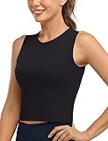 HeyNuts Athletic Crop Tops Workout Tops for Women, Yoga Sports Tank Tops Racerback Black M