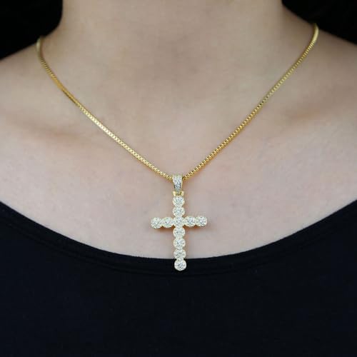 14K Gold Over S925 Cross Pendant Necklace with Moissanite, Exquisite Religious Symbol, Timeless Hip-Hop Inspired Accessory for All,Gifts for Dad2