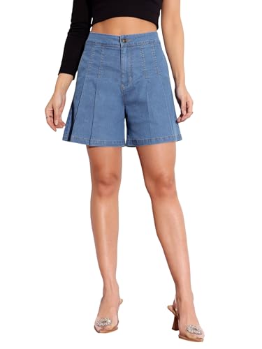 Image of Miss Chase Women's Regular High Rise Above Knee Stretchable Denim Shorts