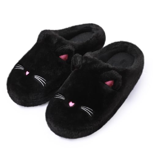 Cute Cat Slippers for Women, Soft Plush House Slippers with Memory Foam, Warm Indoor House Shoes Bedroom Non-Slip Shoes Slip-On Slippers