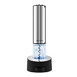 EZBASICS Electric Wine Opener Set, Cordless Stainless Steel Automatic Electric Wine Bottle Opener Corkscrew with Foil Cutter, Included Recharging Base